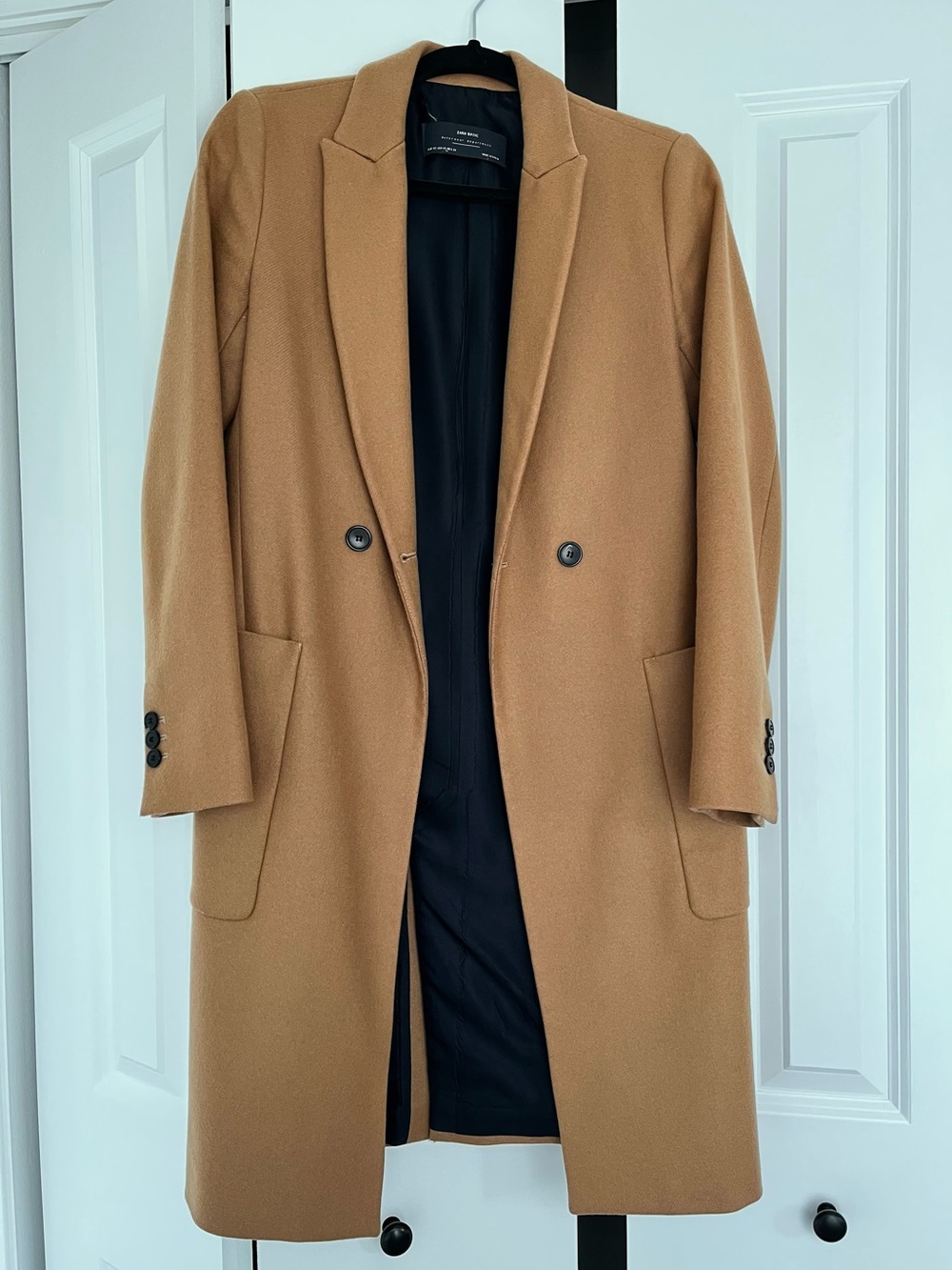 Vintage Zara Camel Brown Wool Tailored Coat XS, midweight, lined